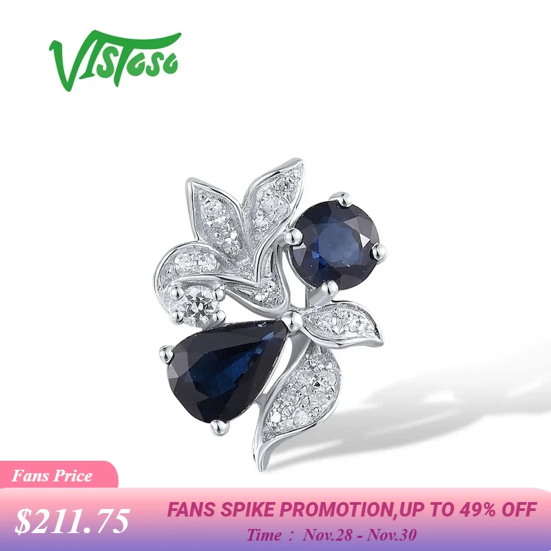 

VISTOSO Authentic 14K 585 White Gold Pendants For Women Sparkling Diamond Blue Sapphire Wedding Anniversary Fine Jewelry Sets