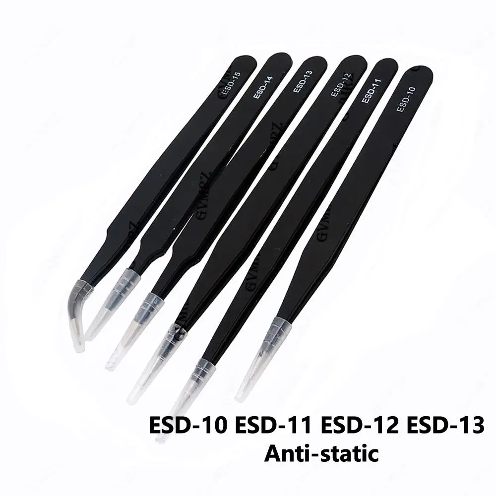 6PCS Tweezers Set ESD-10 ESD-11 ESD-12 ESD-13 Anti-static for Electronics Repair Precision Assembly & DIY Projects ESD-14 ESD-15