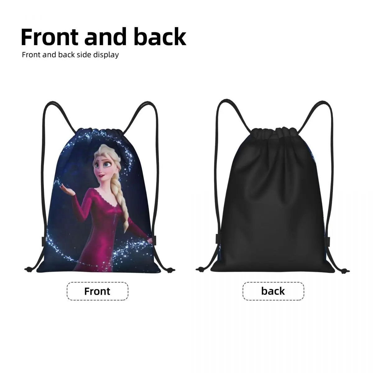 Custom Frozen Elsa Princess Drawstring Backpack Women Men Sport Gym Sackpack Portable Animated Training Bag Sack