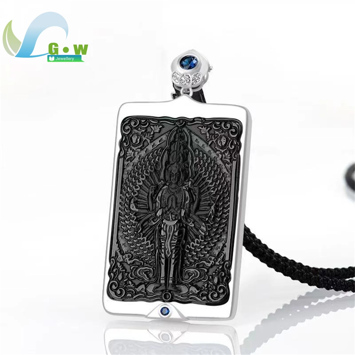 Natural Grade A Jadeite Dark Ice Thousand Hand Guanyin Pendant Hanging Jade Amulet Necklace Unisex Carved Gemstone Jewelry
