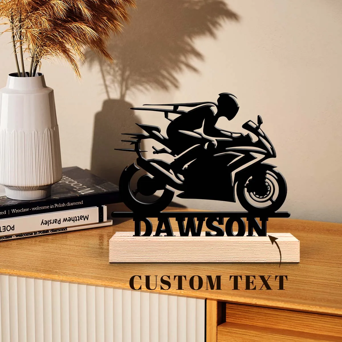 1pc Customized Minimalist Metal Ornaments Customizable Content Equipped with Wooden Base Bar Decoration, Holiday Gifts