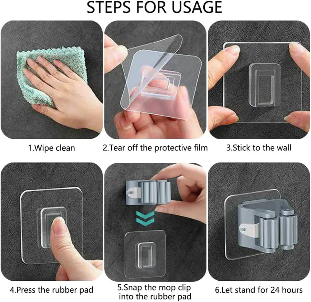 2/4pcs Household Rack Mop Clip Broom Holder Wall Mount Storage Mop Organizer Holder Hanger Storage Rack Seamless Mop Clip Hook