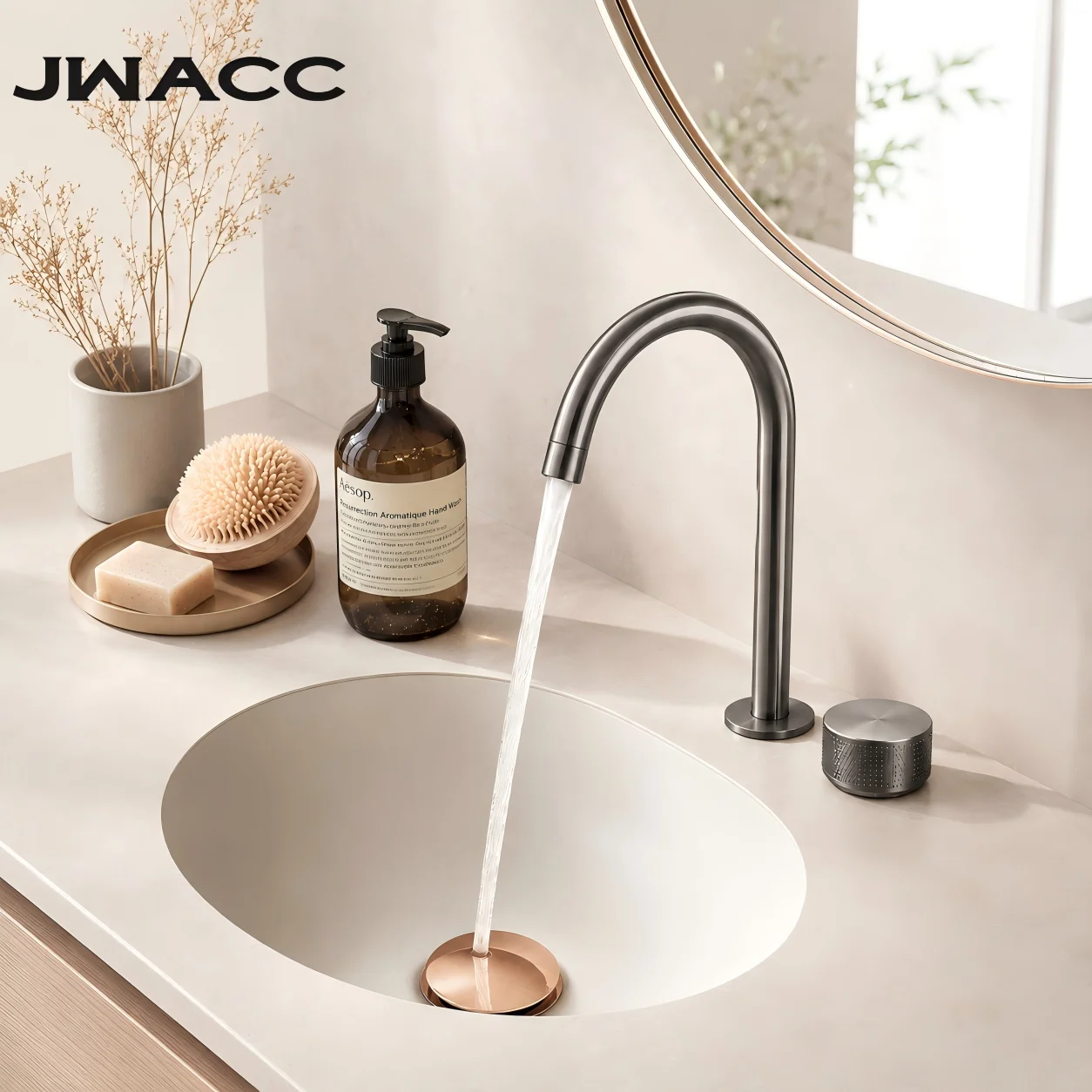 Luxury Gunmetal Basin Faucet Knurled Switch 360 Rotating Two Holes Deck Mounted Bathroom Sink Tap Widespread Mixer Set