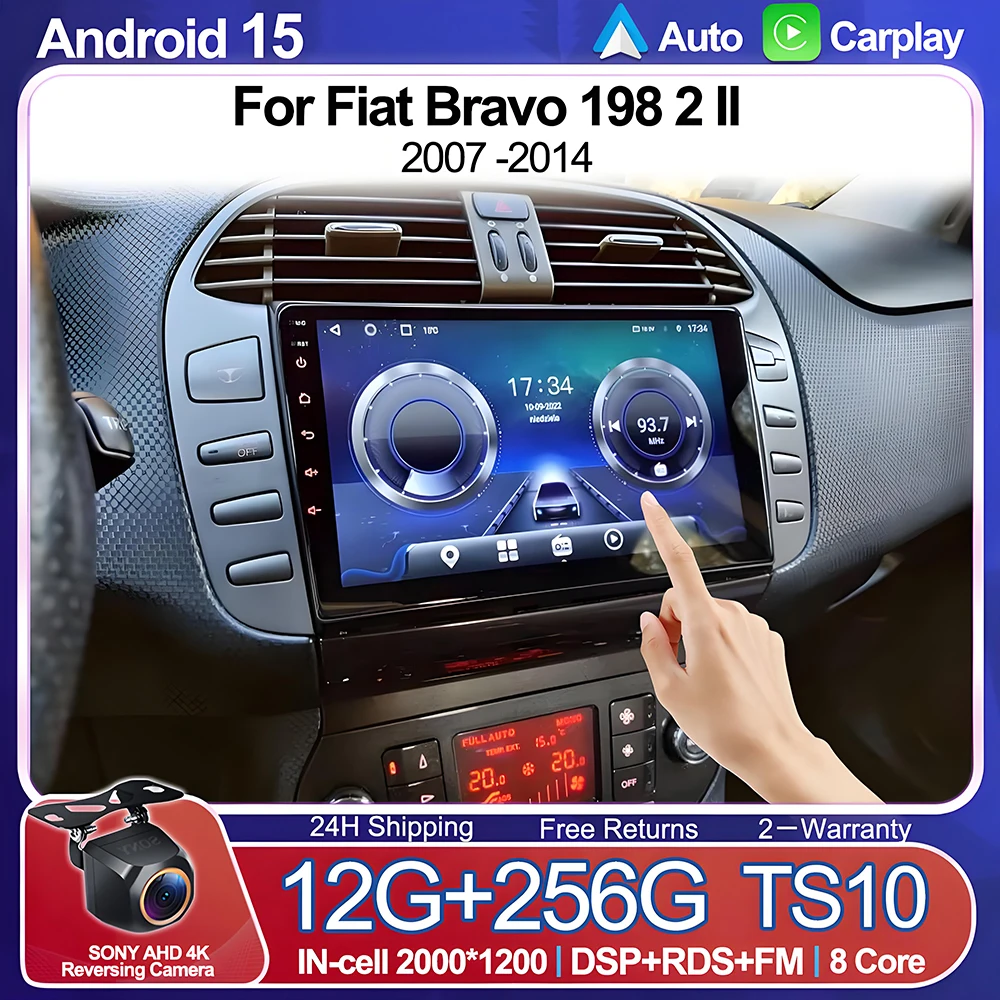 

Android 15 For Fiat Bravo 198 2 II 2007 -2014 Bluetooth Carplay Screen Stereo Car Radio 4G GPS Multimedia Navigation Wireless
