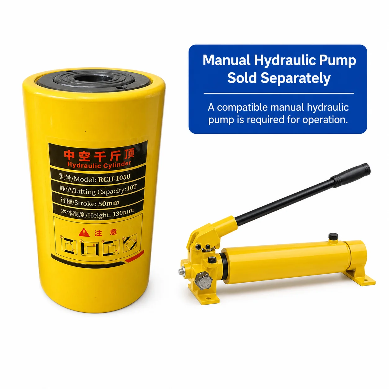 RCH-1050 10 Ton Split-Type Hollow Ram Hydraulic Cylinder, 50 mm Stroke, 20.5 mm Through-Hole