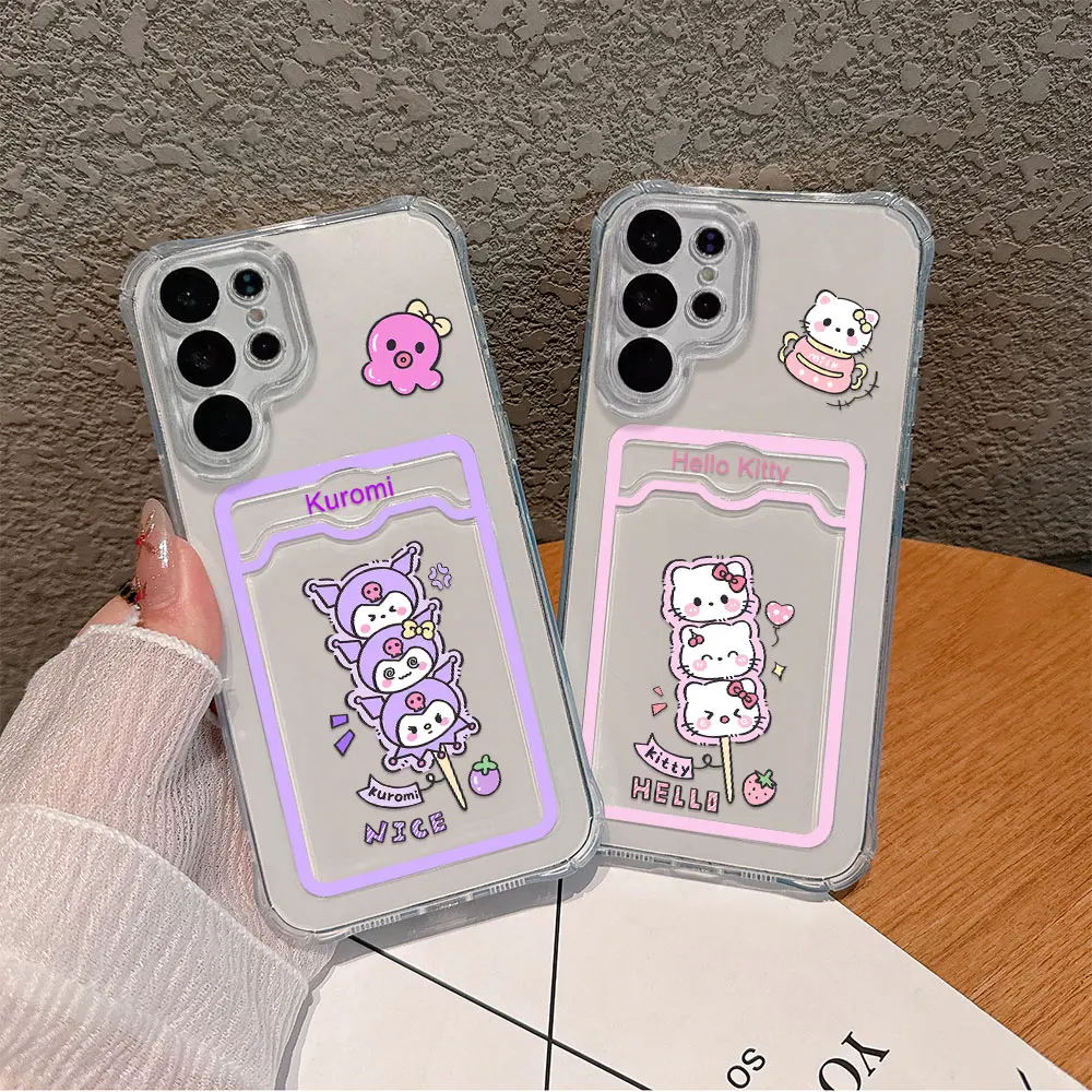 Kuromi Cinnamoroll Pachacco Hello Kitty Card Hold Case For Samsung A73 A72 A71 A55 A54 A53 A52 A35 A34 A33 A25 A24 A23 5G