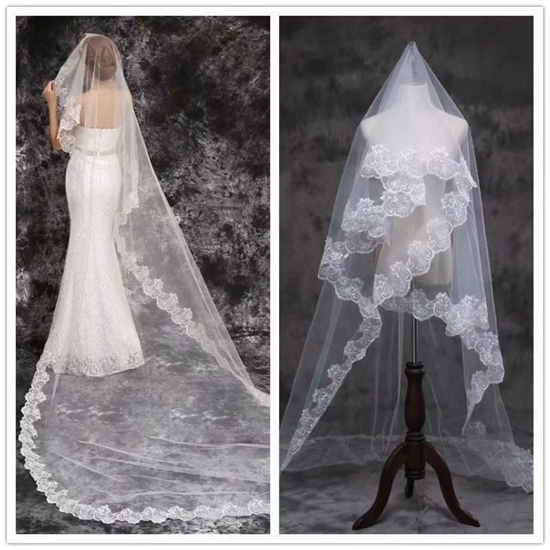 Tocado de novia de cola larga, accesorios de vestido de novia principal, moda de súper Hada, tocado de encaje corto blanco, novedad de 2024