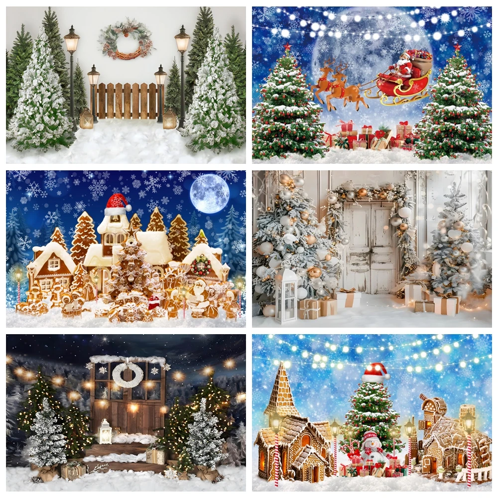 

Winter Christmas tree snowman Santa background photography white snow gift baby shower background shooting prop studio