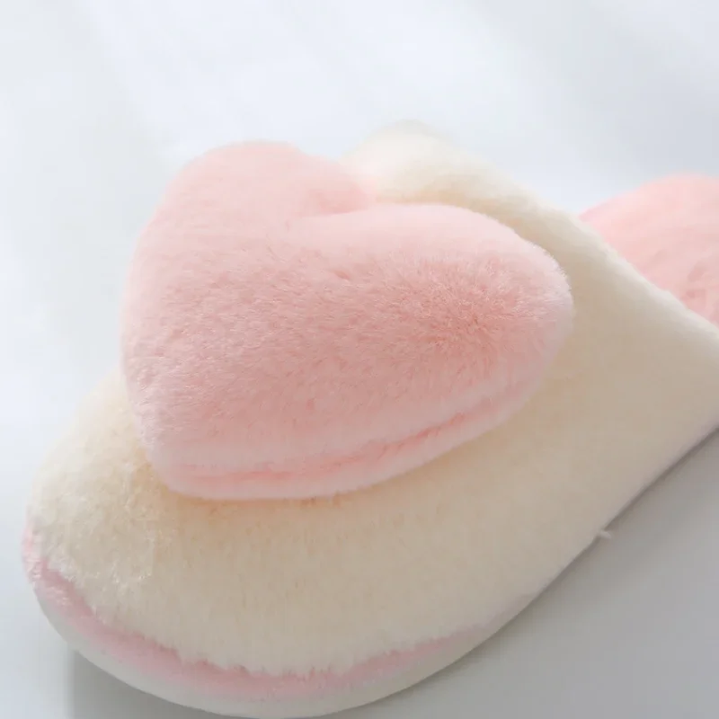 Plush Slippers Fashion Love Heart Cute Student Indoor Slippers Autumn Winter Bedroom Soft Padded Plush Aldult Shoes Girls