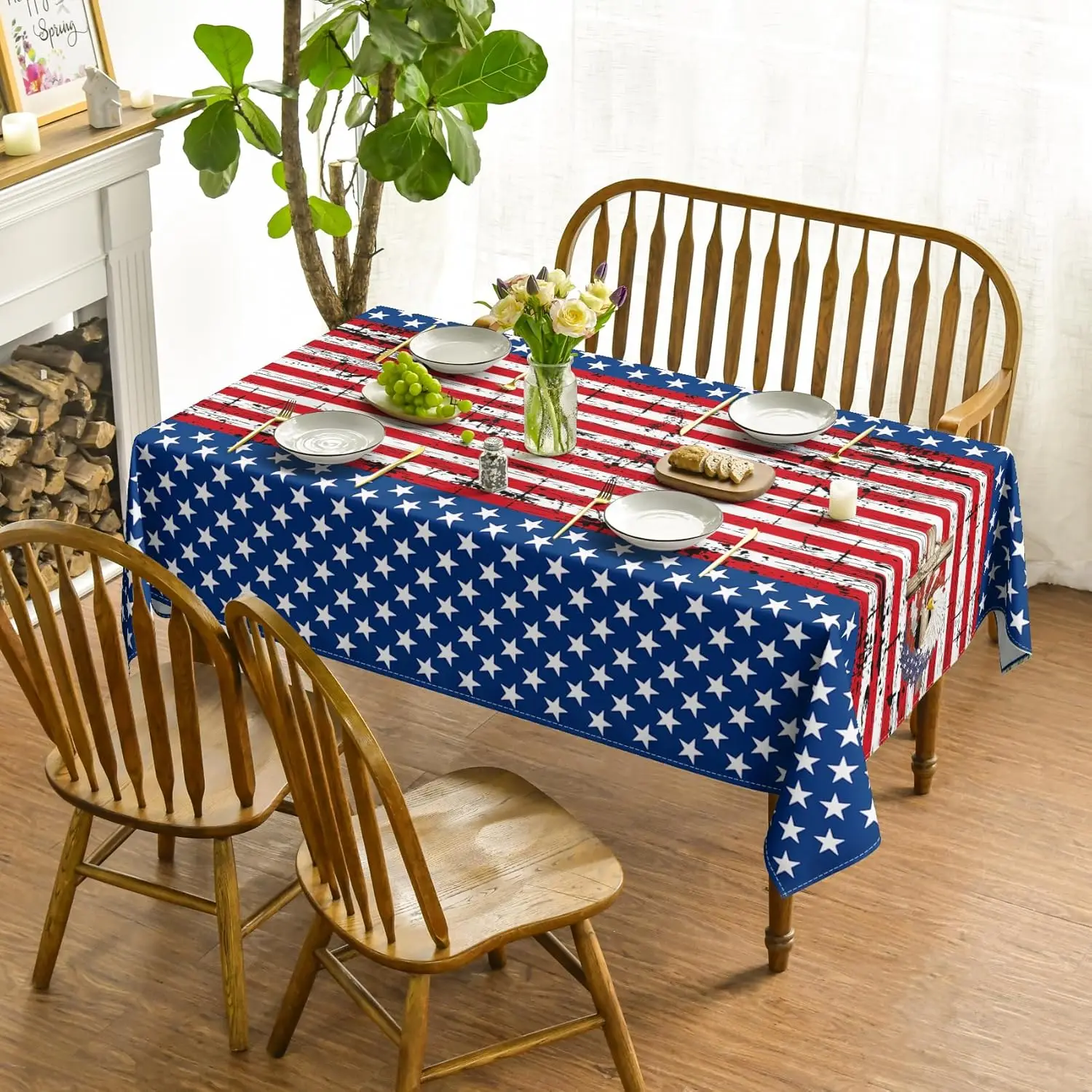 4th of July Tablecloth for Table Decor Patriotic Star Stripe American Flag Table Cloth Independence Day Memorial Day Party Decor