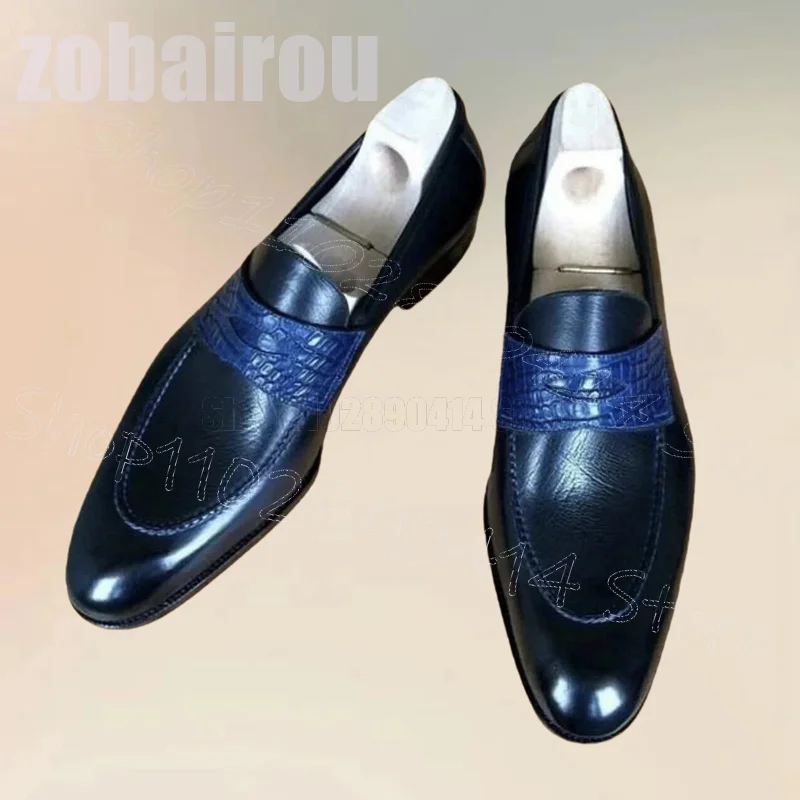 

Blue Sewing Design Alligator Print Men Loafers Fashion Slip On Men Shoes Luxury Handmade Party Banquet Dating Men Dress Shoes