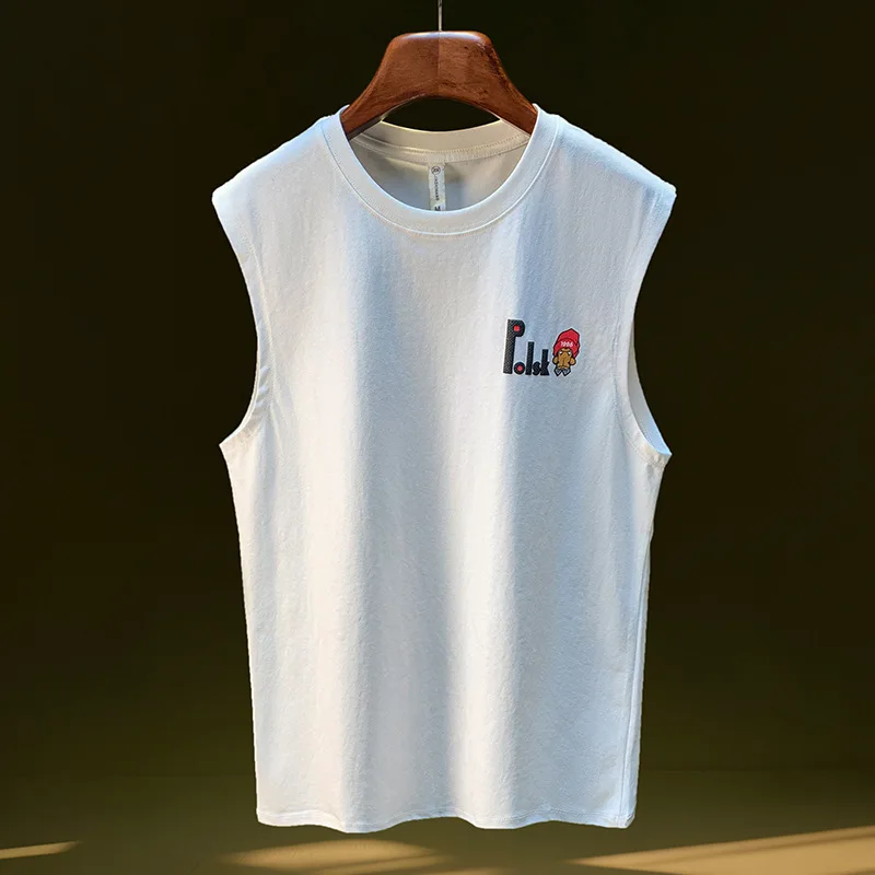 سترة صيفية للرجال عصرية مطبوعة بدون أكتاف بدون أكمام تي شيرت 2025 جديد فضفاض وممتص للعرق ملابس رياضية قابلة للتنفس