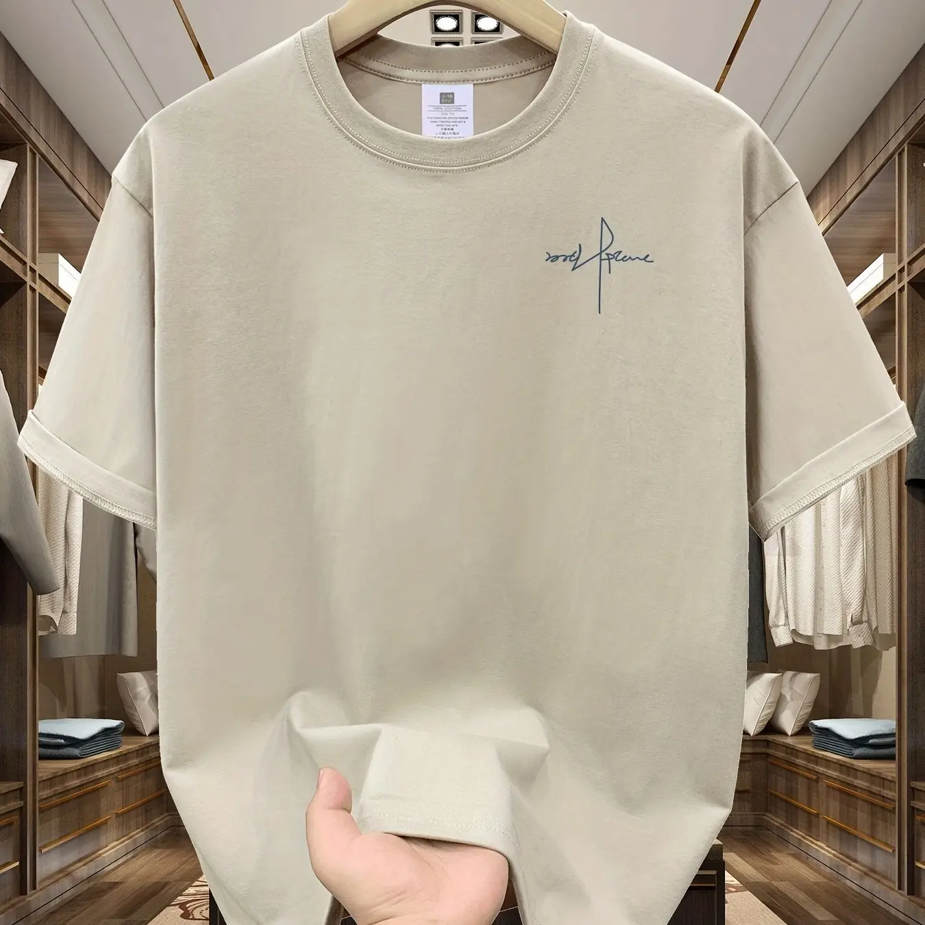 

Удобная футболка с круглым вырезом и короткими рукавами - Летняя мужская 100_ Хлопок Повседневная спортивная свободная футболка большого размера с буквенным принтом