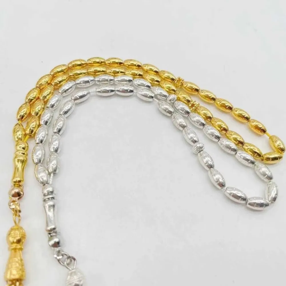 Vintage 23cm Length Prayer Beads Alloy Rice Grain Shape Praise Beads Silver/Gold Muslim Tasbih Middle East Use