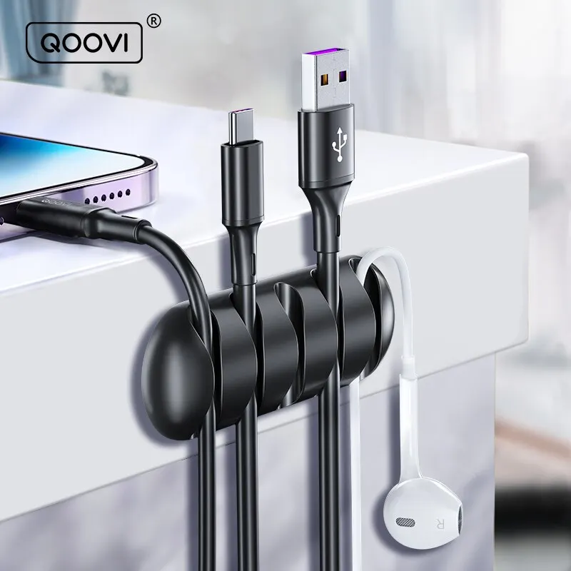 QOOVI Cable Organizer Management Wire Holder Flexible 5 Hole USB Cable Winder Tidy Silicone Clips For Earphone Protector