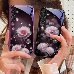 Dewdrop Flower White For Samsung Galaxy A14 4G 20 30 52 20S 21S 22 A32 33 34 42 50 51 53 54 70 71 72 73 5G Glass Phone Case