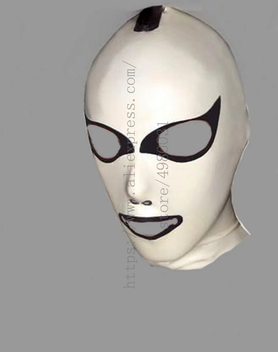 

Adult's white latex catsuit hood (open eyes & nostrils & mouth) what is made of 0.4mm natural latex materials