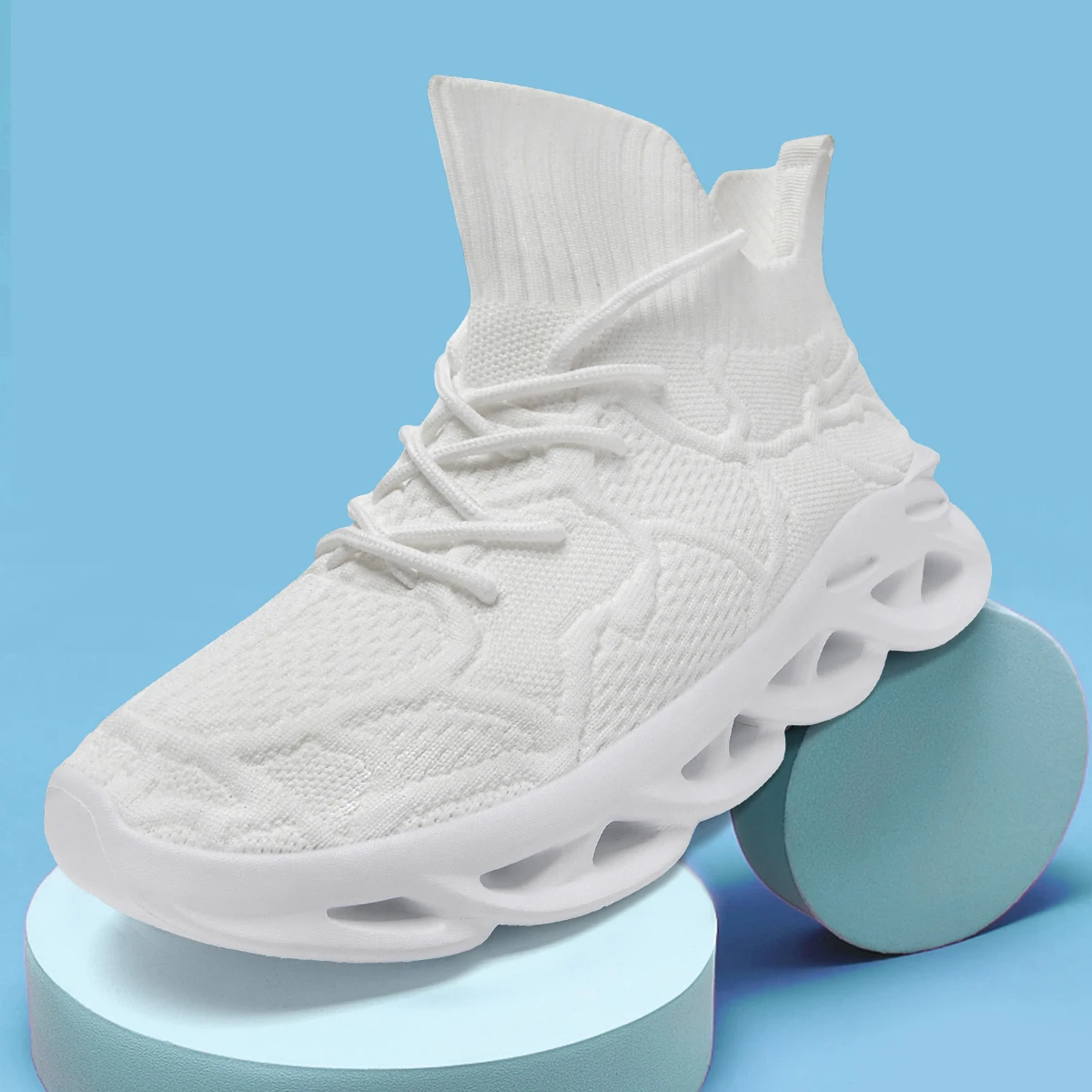 Men's High Top Mesh Knit Walking Shoes, Slip-On Breathable Summer Sneakers, Cushioned Hollow Sole Athletic Shoes