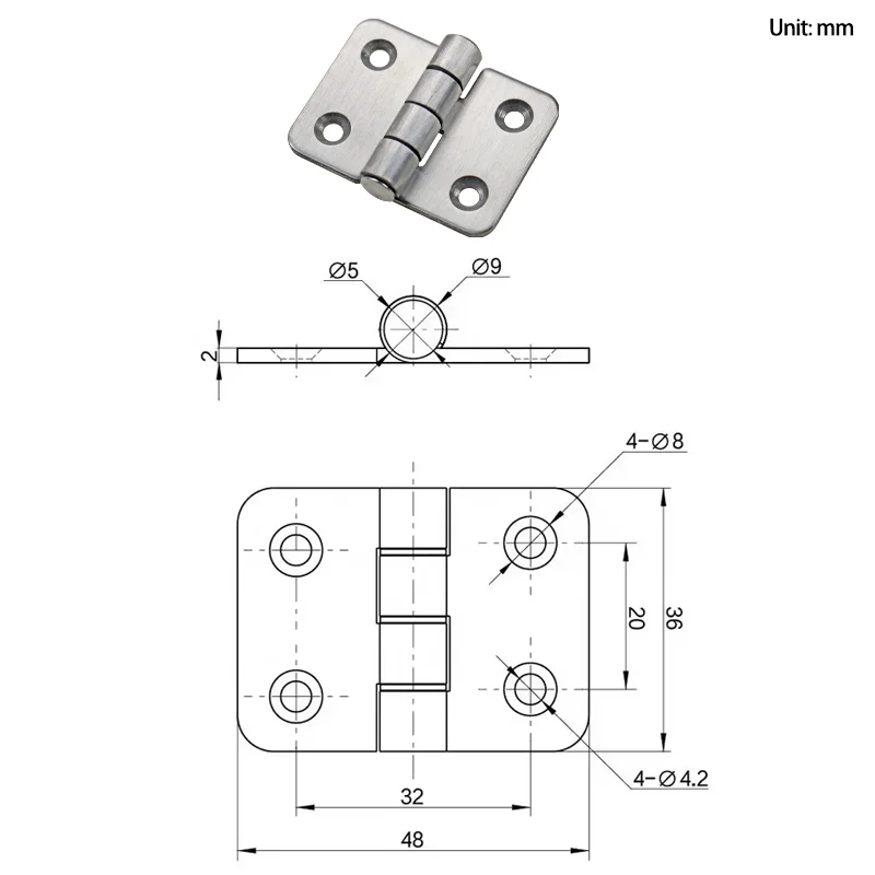 7pcs Stainless Steel Hinges for Industrial Electrical Automation Machinery Equipment Cabinets Distribution Boxes Hardware