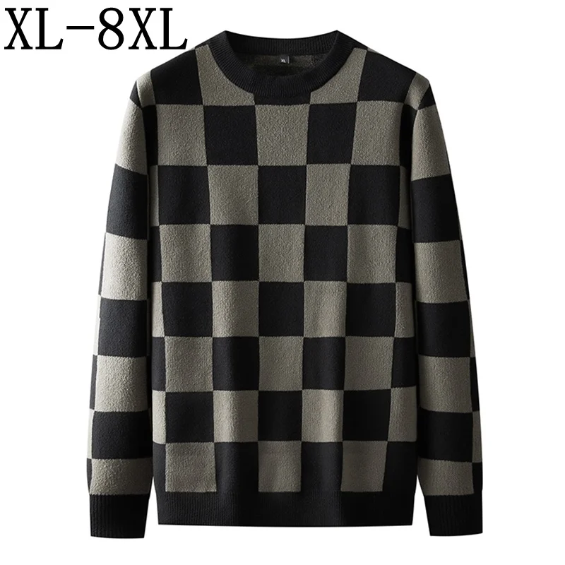 6XL 8XL 7XL 2023 New Fall Winter England Style Plaid Sweater Men Long Sleeve Loose Male Pullovers Casual Mens Christmas Sweaters