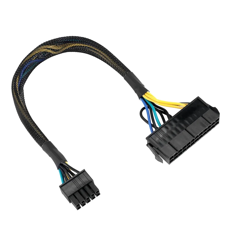 AAA87 24 Pin to 10 Pin ATX PSU Main Power Adapter Braided Sleeved Cable for IBM for Lenovo PC and Servers 12-Inch(30cm)