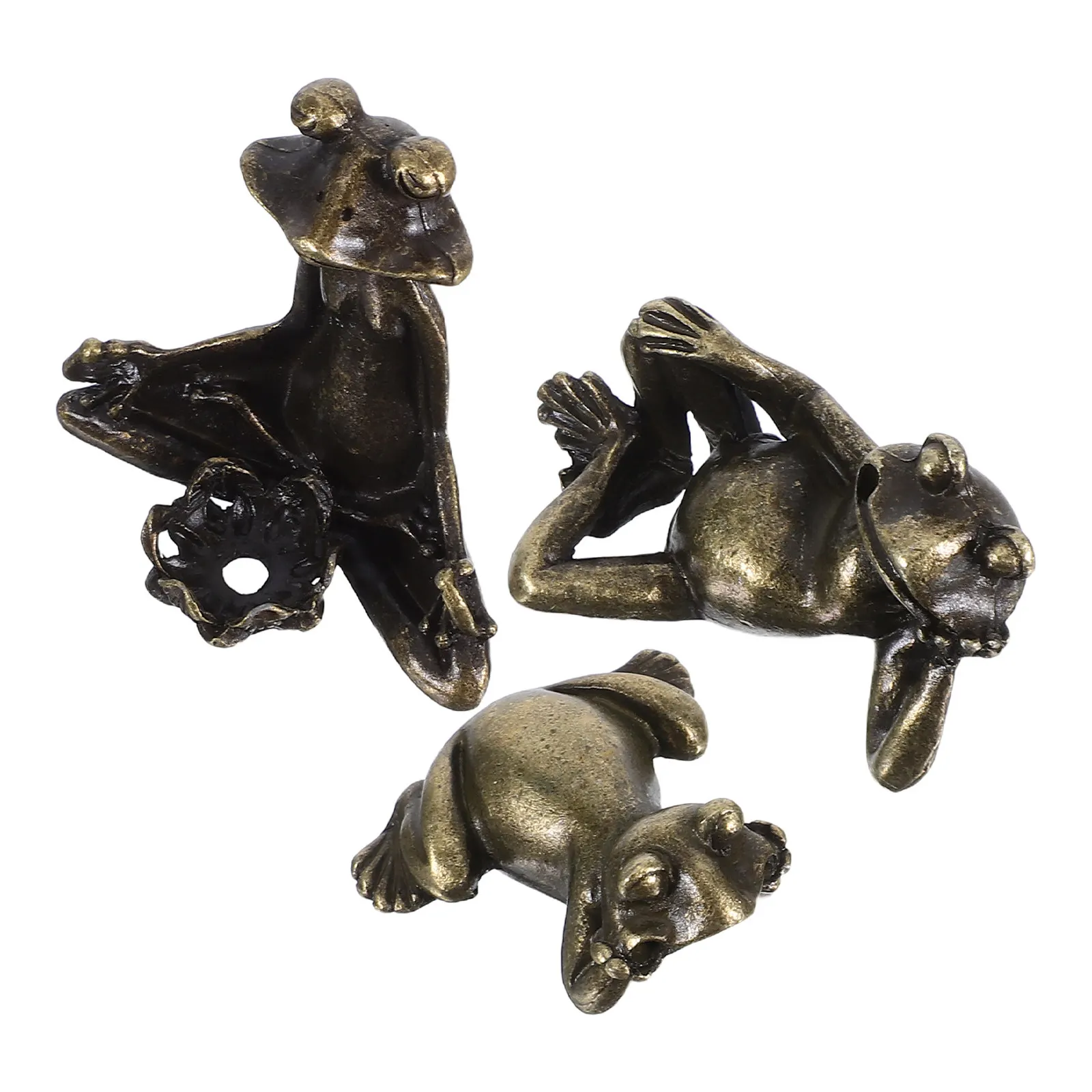 3Pcs Brass Frog Incense Stick Holder Compact Sturdy Mini Sculpture for Serene Meditation Space Yoga Relaxation Desktop