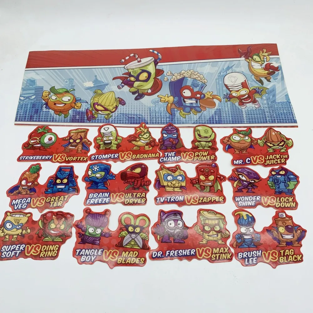 23Pcs/Set Supezing Characters Stickers for Kids Playing Toy Cartoon AIRBLAST VS KACTOR Super Zings Pegatinas