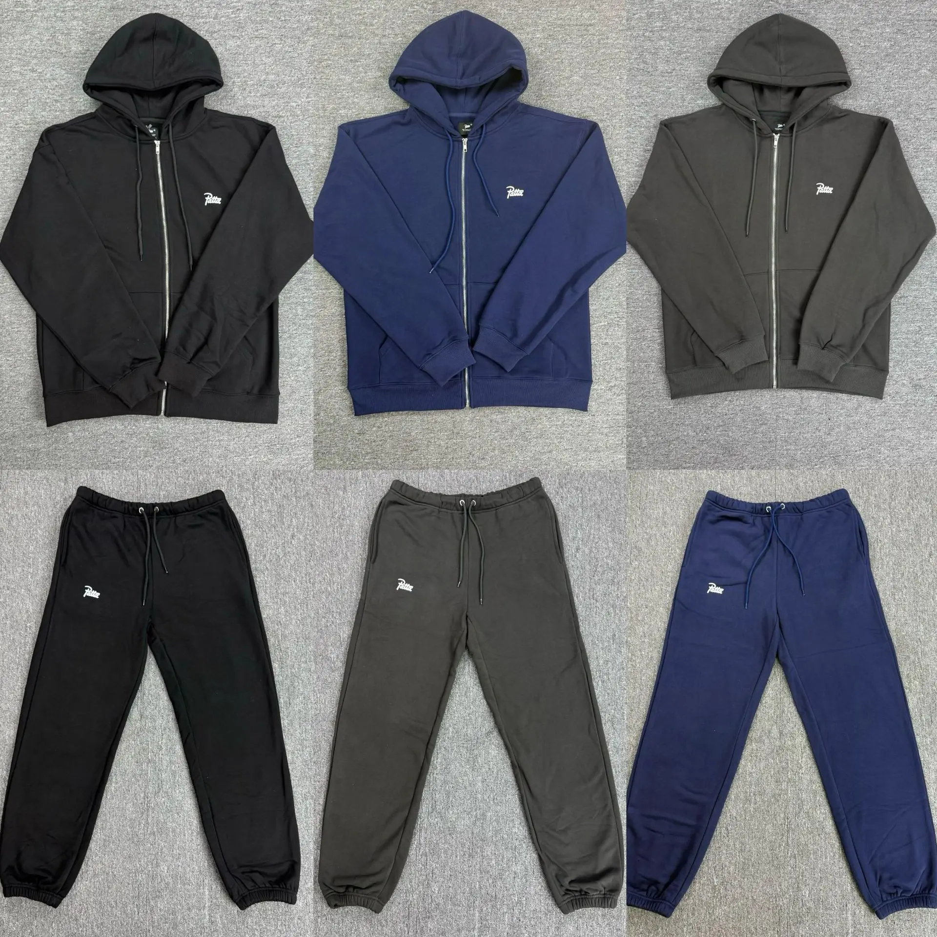 Patta trendy American-style embroidered LOGO heavyweight set of casual pants, hooded jacket and cardigan trend