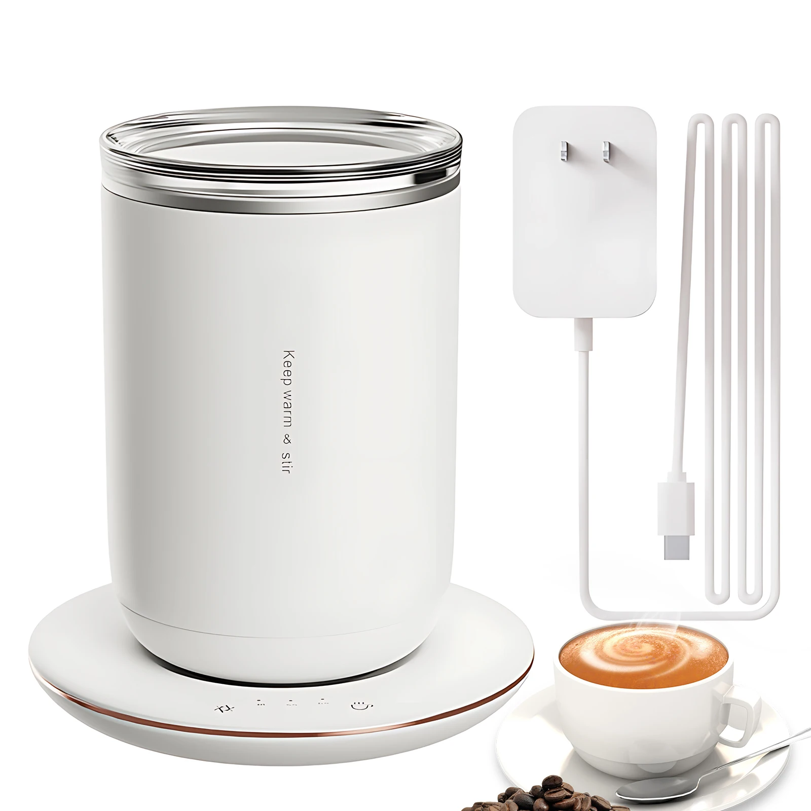 2 في 1 كوب قهوة ذاتي التحريك 3 مستويات قابل للتعديل درجة حرارة ثابتة كوب أكثر دفئا 60s توقف تلقائي 24 واط كوب مغناطيسي ذاتي التحريك