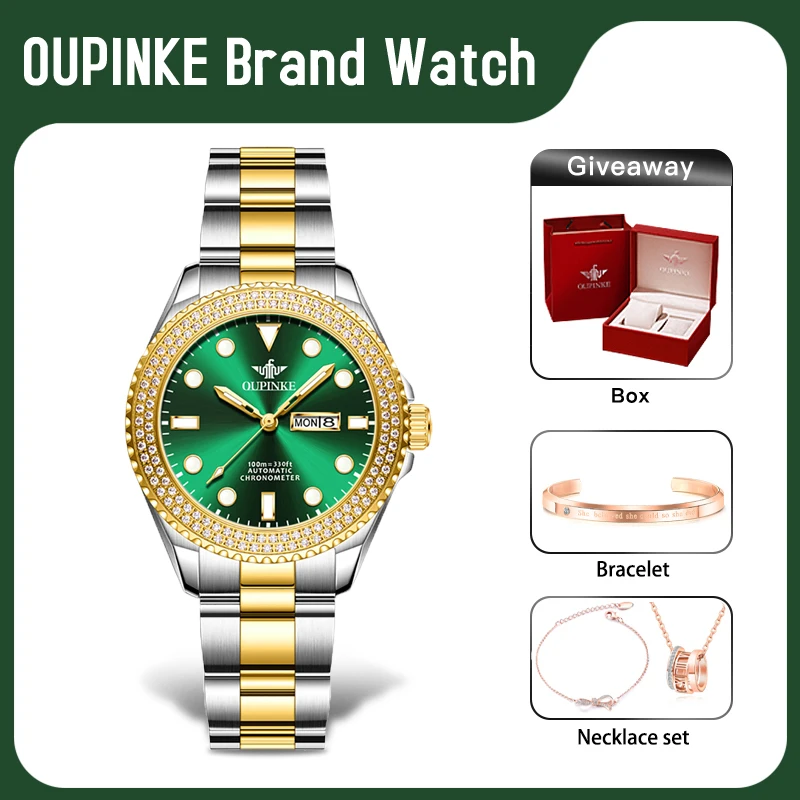 OUPINKE 3205 Womens Watch Original Luxury Brand Automatic Mechanical Watch Sapphire 100M Waterproof Dual Calendar Watch Gifts