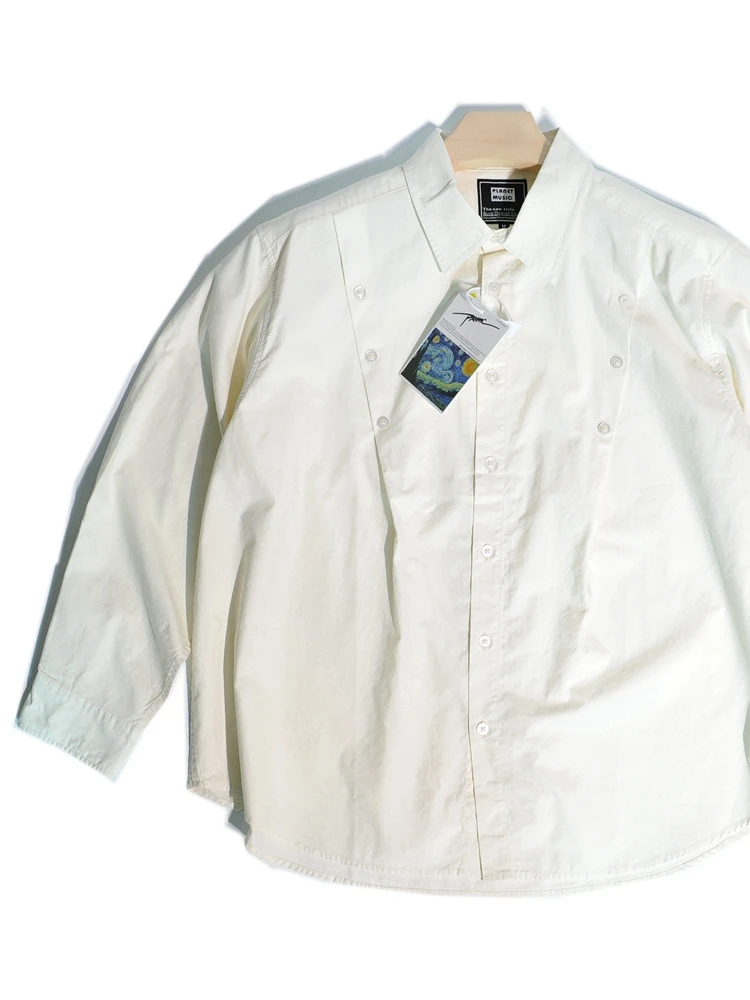 

Loose Fit Japanese Sle Workwear irt Casual Outerwear for Men Hong Kong Sle Artistic High Street Tailored ape Cotton L...