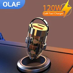 Olaf 120W Pull Ring Car Charger Transparent Invisible USB Type C Fast Charging QC3.0 PD Phone Charger for iPhone Xiaomi Samsung