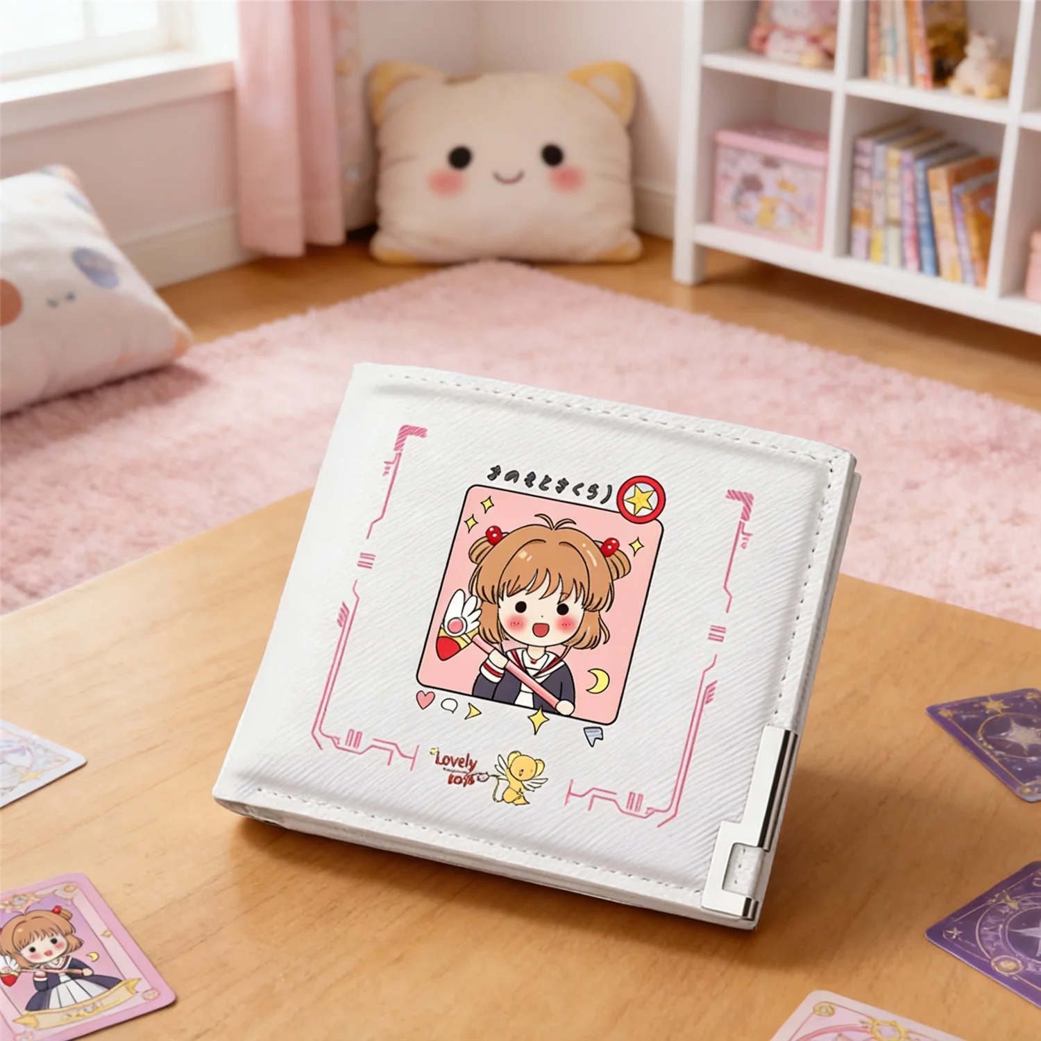 

Кошелек женский короткий из искусственной кожи в стиле аниме Card Captor SAKURA, милый, тонкий, белый, с отделениями для карт и документов, мини-портмоне