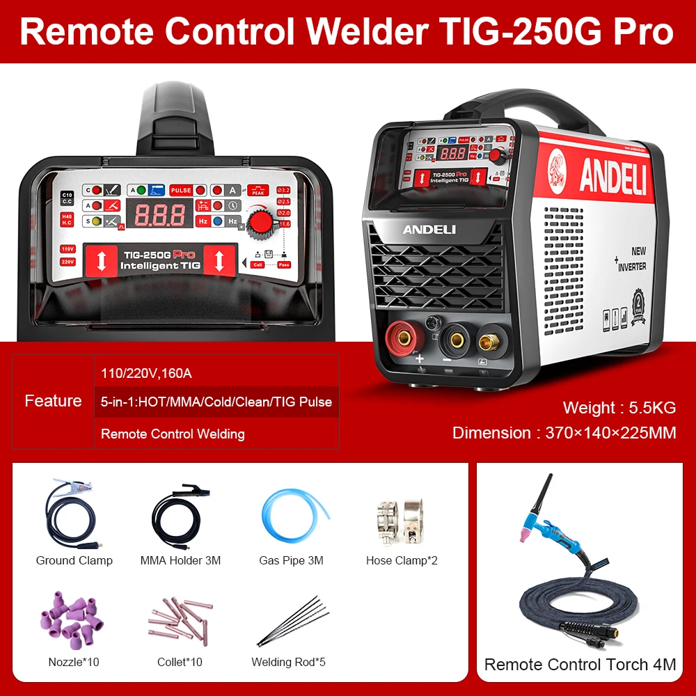 ANDELI  Free Shipping 110/220V Cold Welding Machine HOT/Cold/MMA/CLEAN/TIG Pulse 5 in 1 IGBT Inverter Multi-function TIG Welder