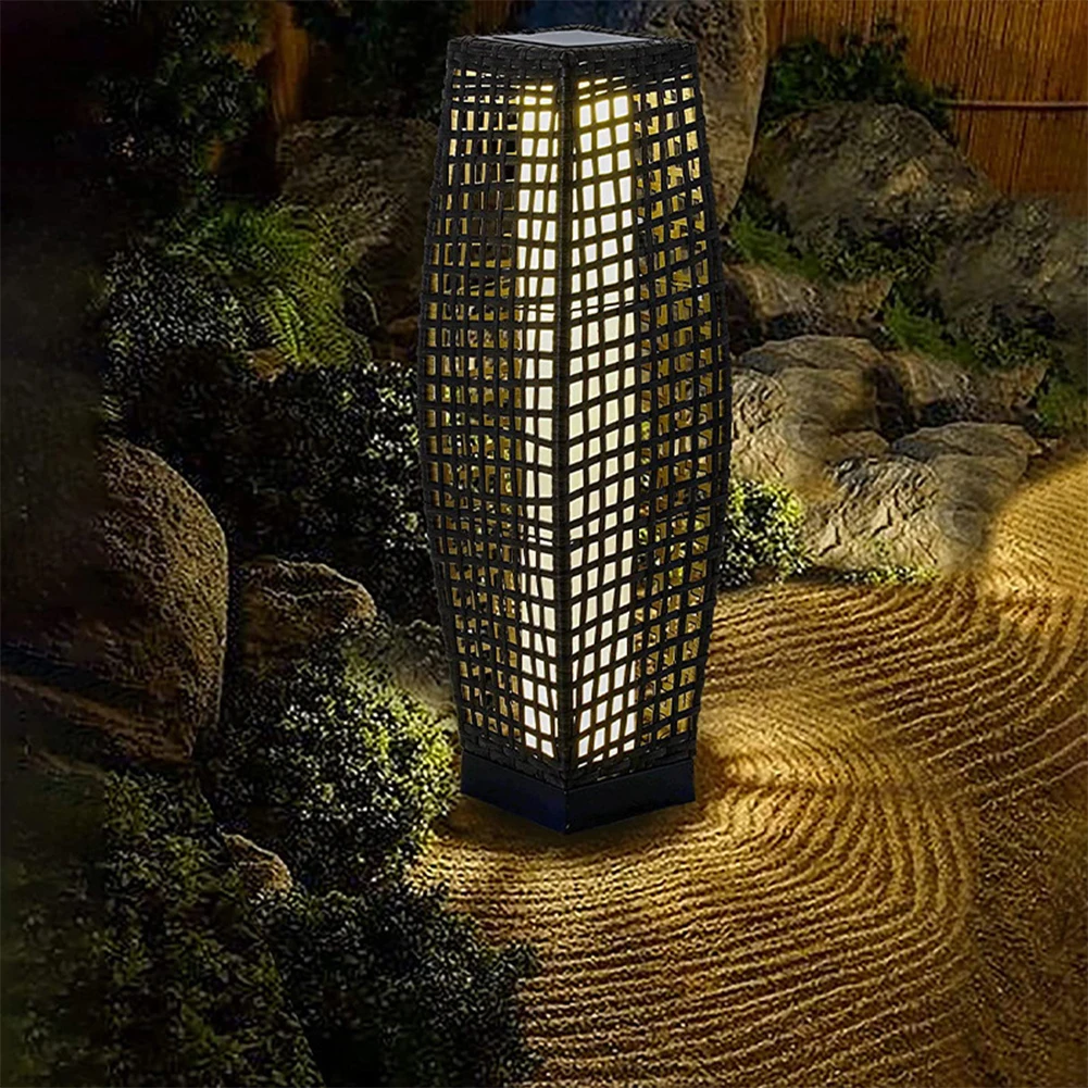 Vime do Rattan Solar Powered Lanterna, IP65 impermeável, luzes ao ar livre, lâmpada de assoalho, jardim, varanda, decoração do pátio