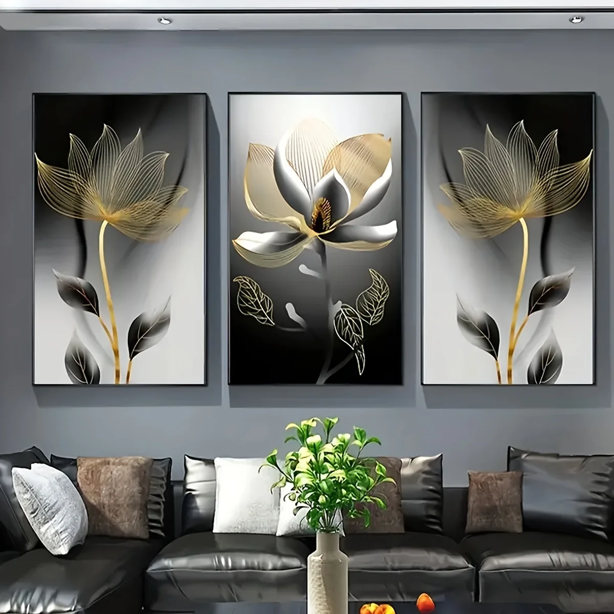 Three Pieces of Modern Luxury Floral Paintings, Canvas, Decorative Art for The Living Room, No Framed.