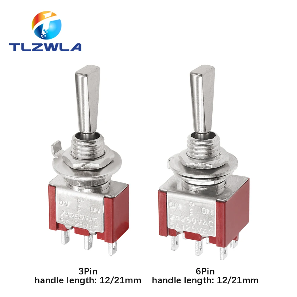 6mm Flat Handle Toggle Switch 3/6Pins ON-OFF-ON