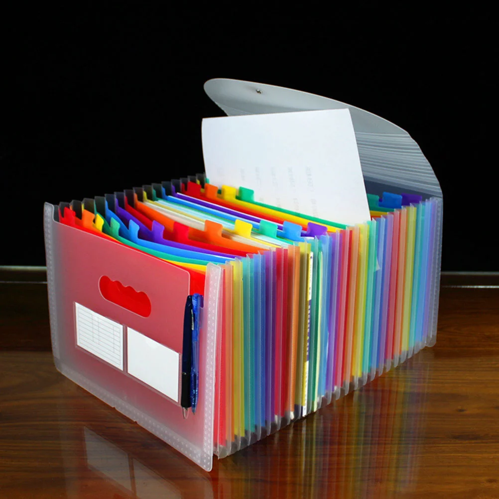 24 Pockets Organ Folder Rainbow Files Expanding Document for Office Telescopic A4 Organizer Supplies Plastic Expandable