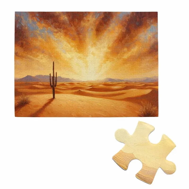 성인용 500피스 직소 퍼즐 - 사막 선인장, 황금빛 일몰, 유화 스타일 직소 퍼즐
