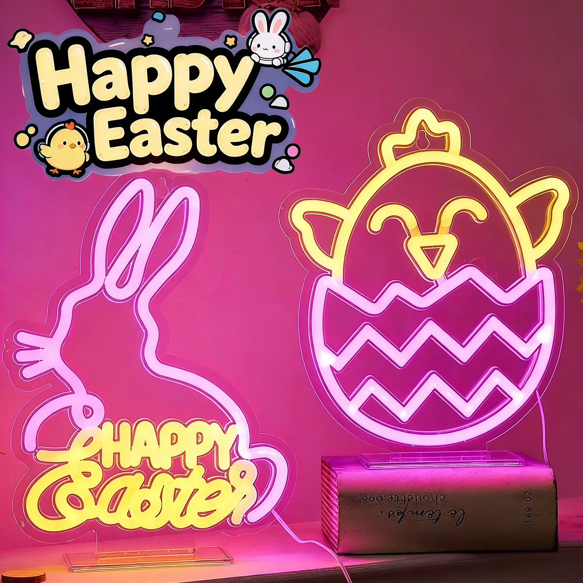 

Happy Easter Neon Sign Art Wall Light USB Rabbit LED Sign for Bar Game Room Birthday Party Festival Bedroom Decoration Gift