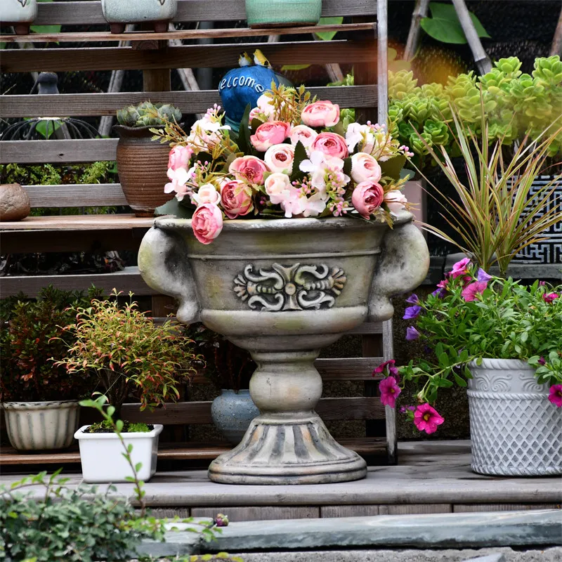 European Roman Column Fleshy Flower Pot Cement Vase Ornaments Outdoor Garden Figurine Decoration Courtyard Park Sculpture Crafts