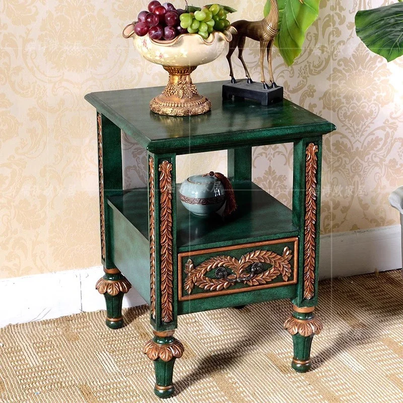 Acorn American Sofa Small Bedroom Tea Table With Retro Carved Peacock Green Simple