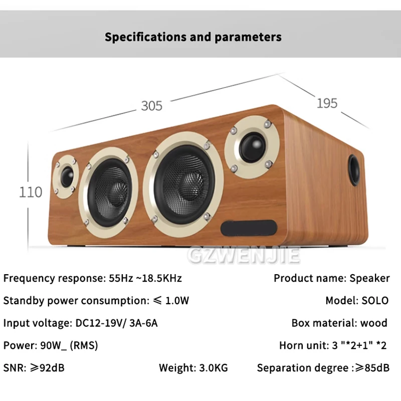 Drewniany telefon komórkowy Hi-Fi o dużej mocy 90 W Komputer do salonu Telewizor K-song Samochód Dom Biuro Subwoofer stacjonarny Aktywne głośniki BT