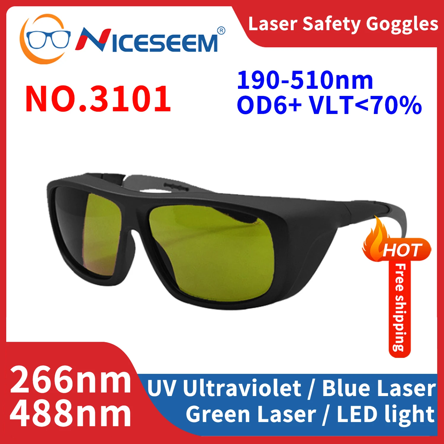 

IR Goggles Industrial Safety Lenses ND YAG UV Anti-Ray Glasses Protective Laser Eyewear 532nm CO2 1064nm 190-550 800-1100