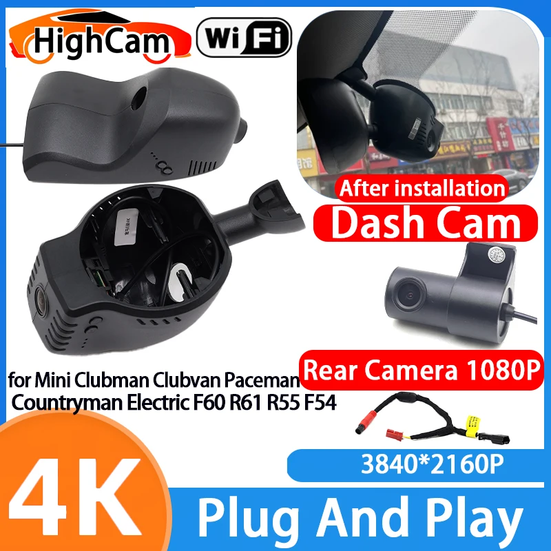for Mini Clubman Clubvan Paceman Countryman Electric F60 R61 R55 F54 4K Wifi Car DVR Video Recorder Dash Cam Front Rear Camera