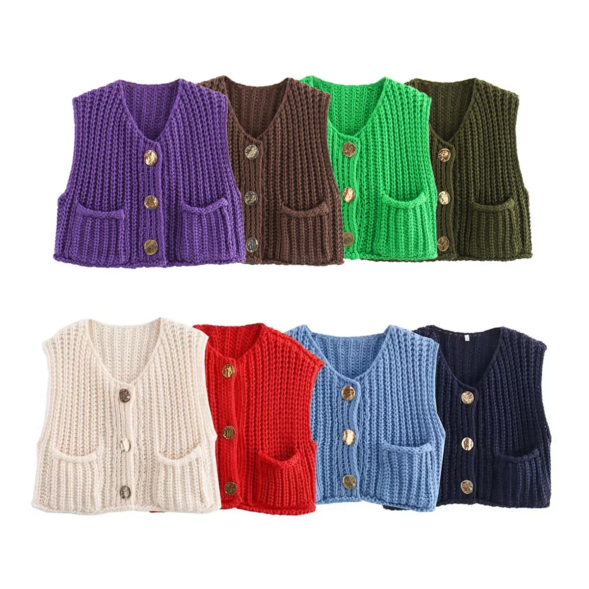 

Korean Fashion Crop Sweater Women Vest Solid Loose Casual Sweater Vest Cable Knit Sweater Vest For Women Luxury Designer Tops