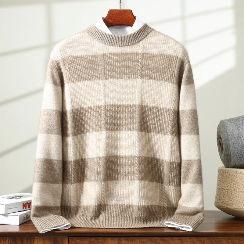 

Классический полосатый пуловер с круглым вырезом, мужской 100% кашемир, модный деловой свитер, осень-зима, удобный теплый трикотаж, топ