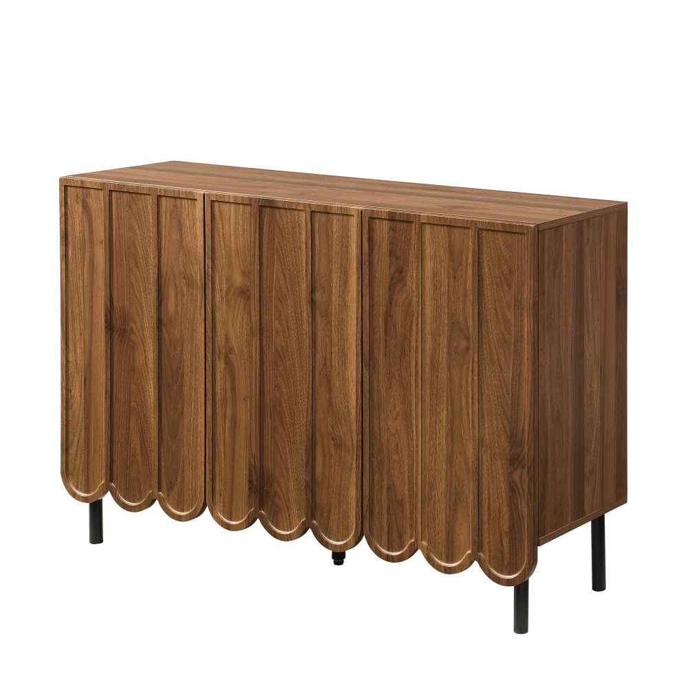 Modernes Sideboard aus Holz mit 120 x 35 x 80 cm großen, grifffreien, verstellbaren Regalen und Stauraum für Wohnzimmer, Flur und Esszimmer – Detail 10