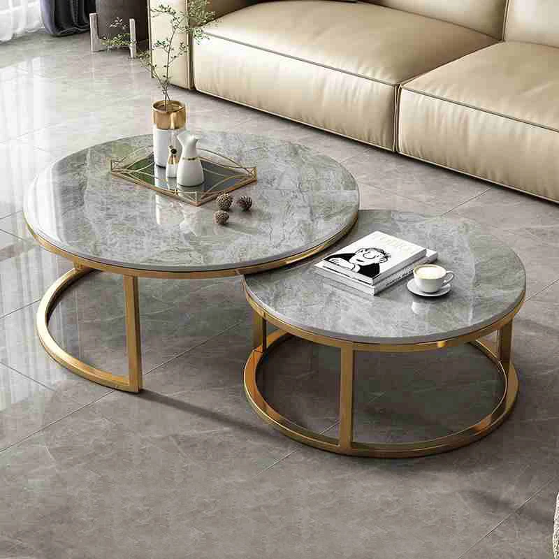 Nordic Luxury Marble Top Coffee Table Modern Simple White Metal Stone Gold Nesting Living Room Furniture Panel for Kitchen Home