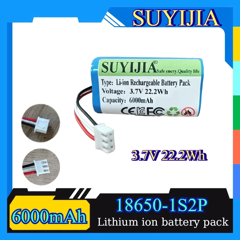 3,7V 6000mAh 18650 1S2P 6000mAh Batería De Litio Recargable Amplificador Placa De Protección Del Altavoz + Enchufe De XH-3P